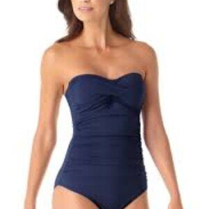 ANNE COLE TWIST FRONT SHIRRED BLUE ONE PIECE WOMEN SWIMSUIT SIZE 12 BRAND NEW